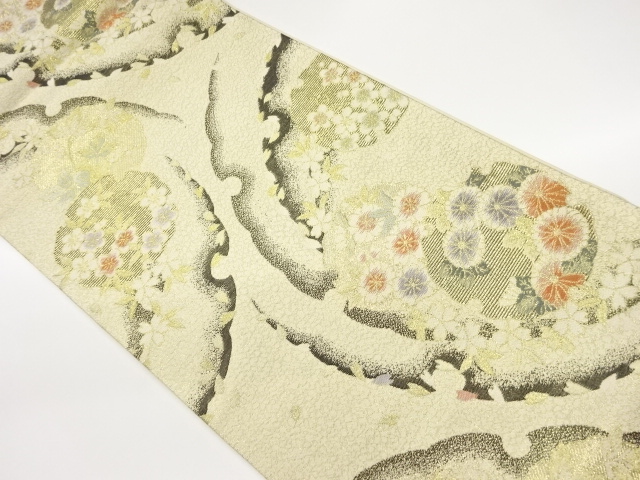 JAPANESE FUKURO OBI / WOVEN SAKURA & KIKU